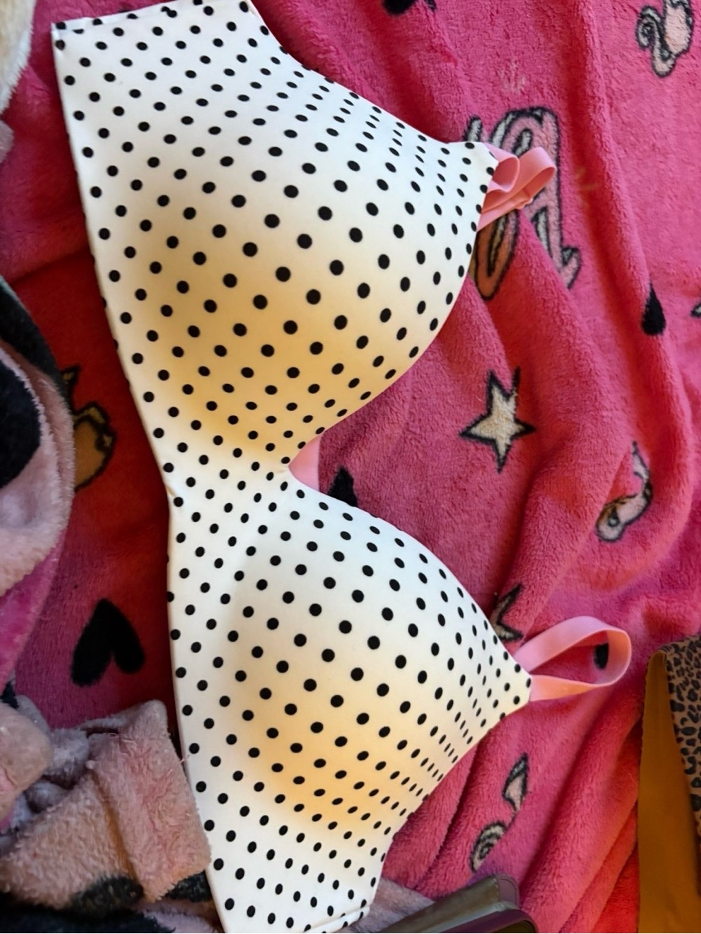 Victoria's secret bra bundle two white black polka dots and brown cheetah print
